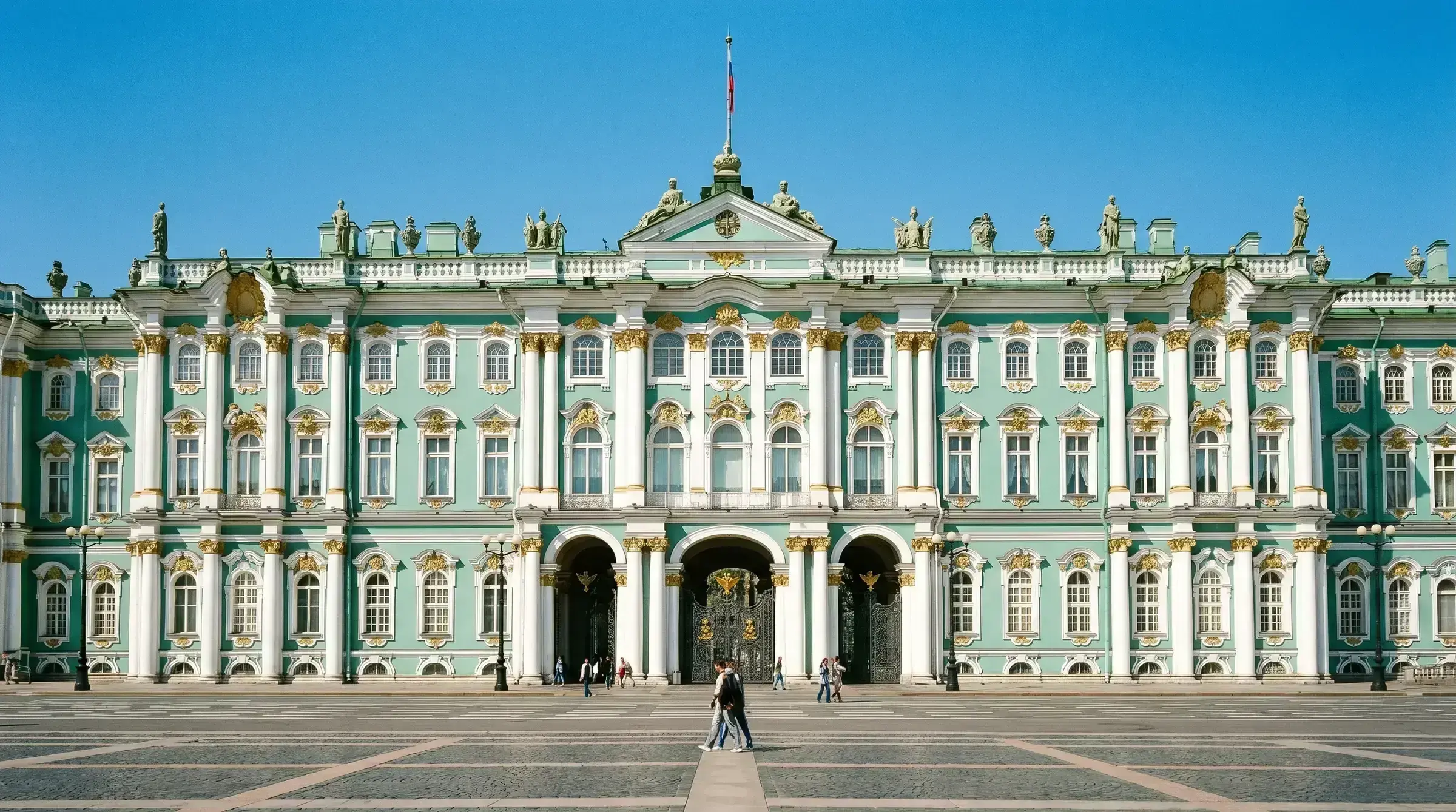 The State Hermitage Winter Palace in St Petersburg — the formal architectural register of the Russian Federation.