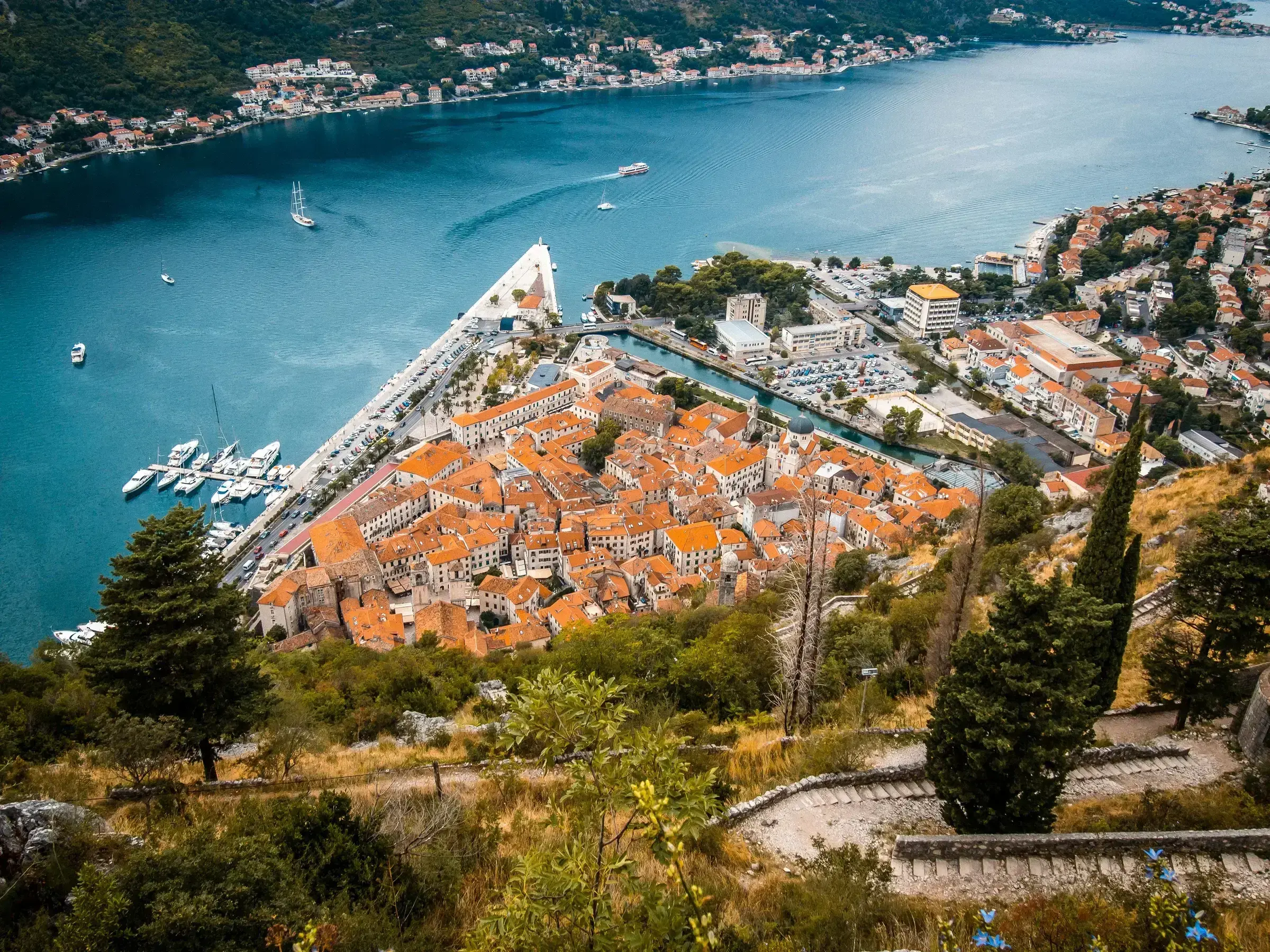 A view across the Bay of Kotor in Montenegro, with the surrounding mountains and Adriatic light.
