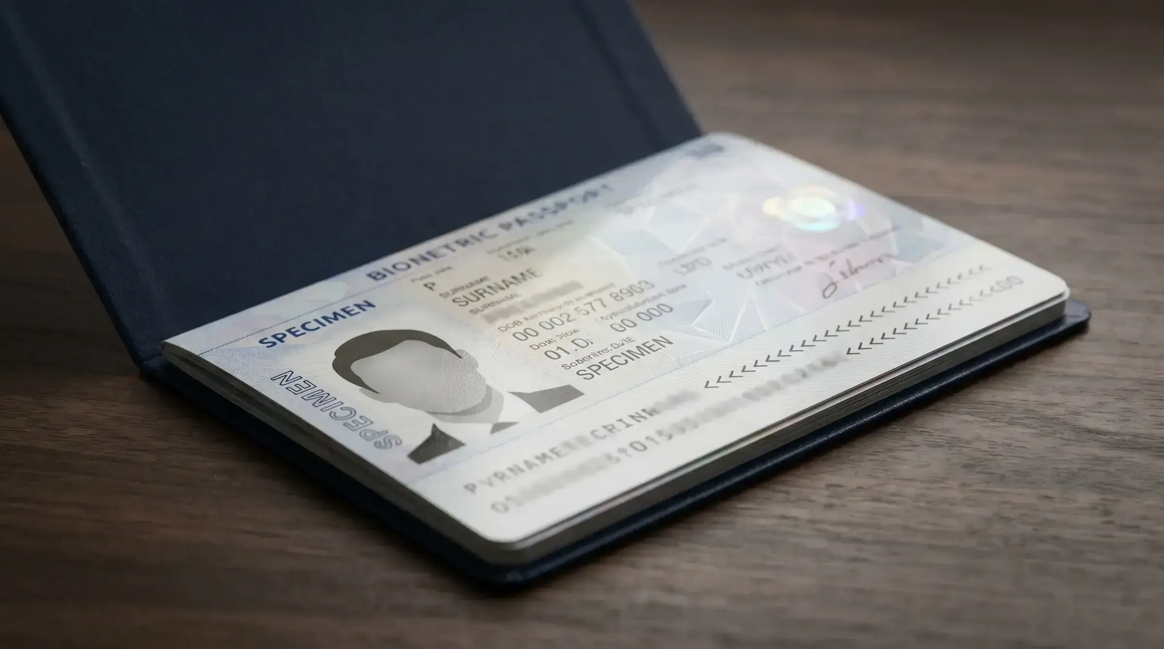 A biometric passport open to the data page — the document at the centre of the place-of-birth field reform.
